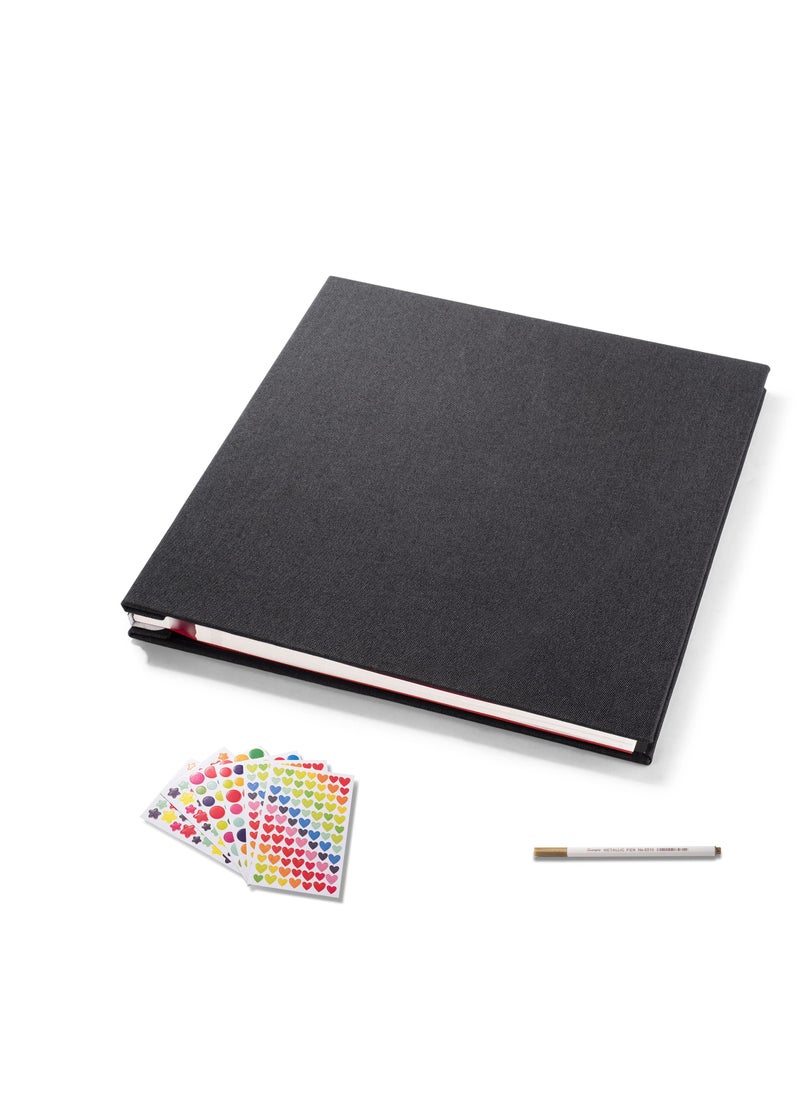 SYOSI Photo Album Self Adhesive 3x5 4x6 5x7 6x8 8x10 8.5x11 11x10.6 Magnetic Scrapbook Album DIY Length 11x10.6 Inch 40 Pages Linen Cover DIY Photo Album with A Metallic Pen and DIY Accessories (Black)  - Image 1
