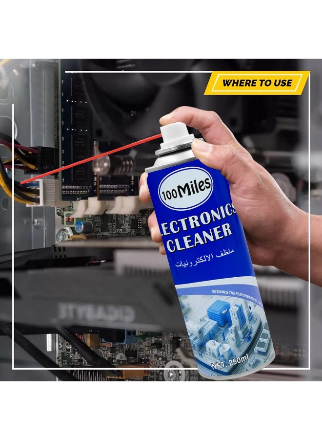 100Miles Electronics Cleaner Spray, 250ml - Multi-Purpose Electrical Equipment Contact Cleaner for Circuit Boards, Audio-Visual Devices, Automotive Electrical Systems, Resumes Performance - Image 3