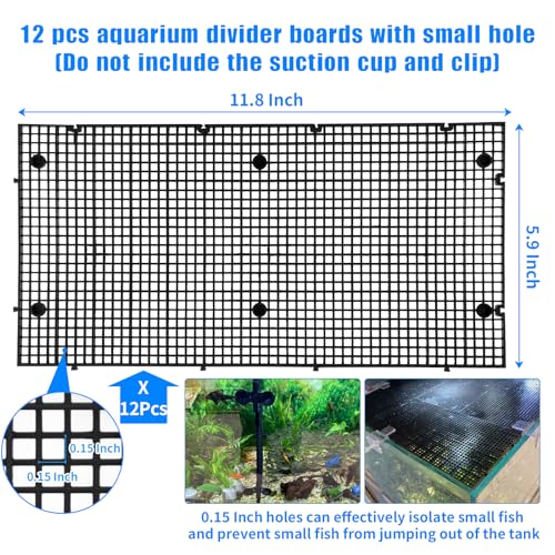 Weramics Plastic Egg Crate Grip Panel Fish Tank Divider Aquarium Divider Filter Bottom Fish Tank Isolation Board Egg Crate Tray (Black, 12pcs 11.8X5.9 Inch with 0.15 Inch Hole) - Image 2