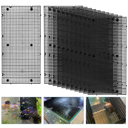 Weramics Plastic Egg Crate Grip Panel Fish Tank Divider Aquarium Divider Filter Bottom Fish Tank Isolation Board Egg Crate Tray (Black, 12pcs 11.8X5.9 Inch with 0.15 Inch Hole) - Image 1