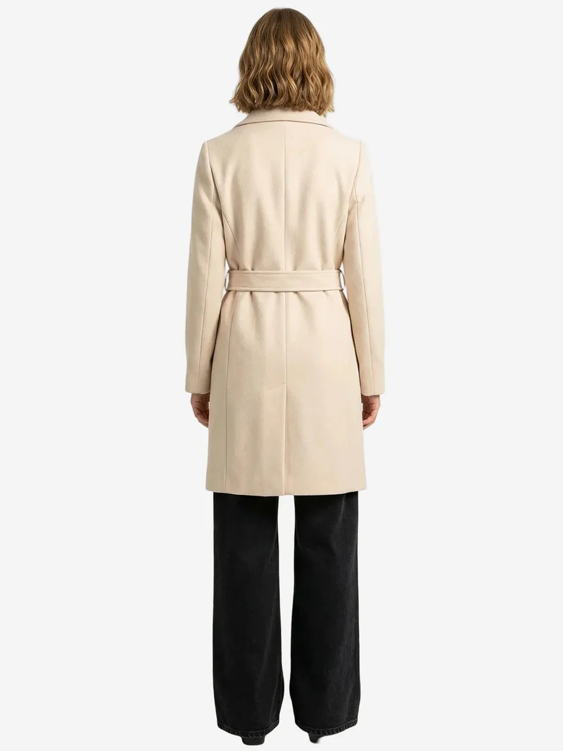 Big Dart Ivory Natural BDART Belted Midi Coat with Jacket Collar for Women | Best Price UAE
