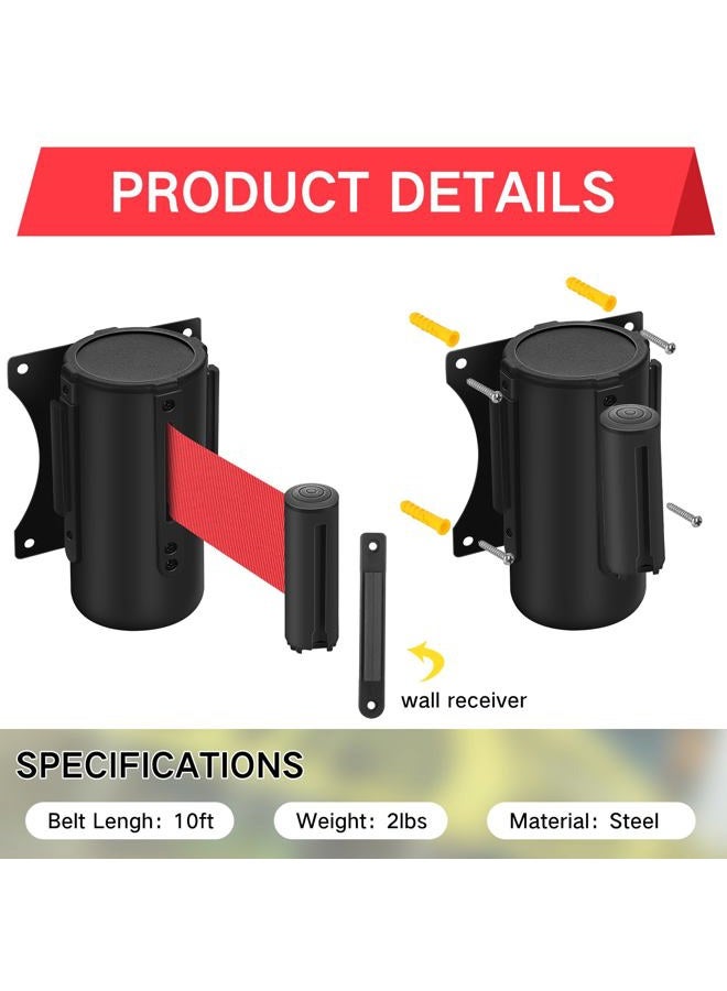 Yaocom 2 Pieces Retractable Belt Barrier Wall Mount Caution Belt 10 Feet with Black Case Crowd Control Barriers for Indoor and Outdoor Crowd Control Line Dividers (Red Belt) - Image 3