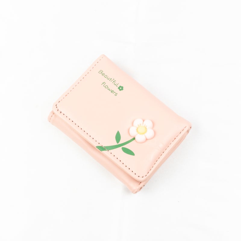 Leather Flip Wallet & Card Holder with Multiple Pockets - Pink - Image 1