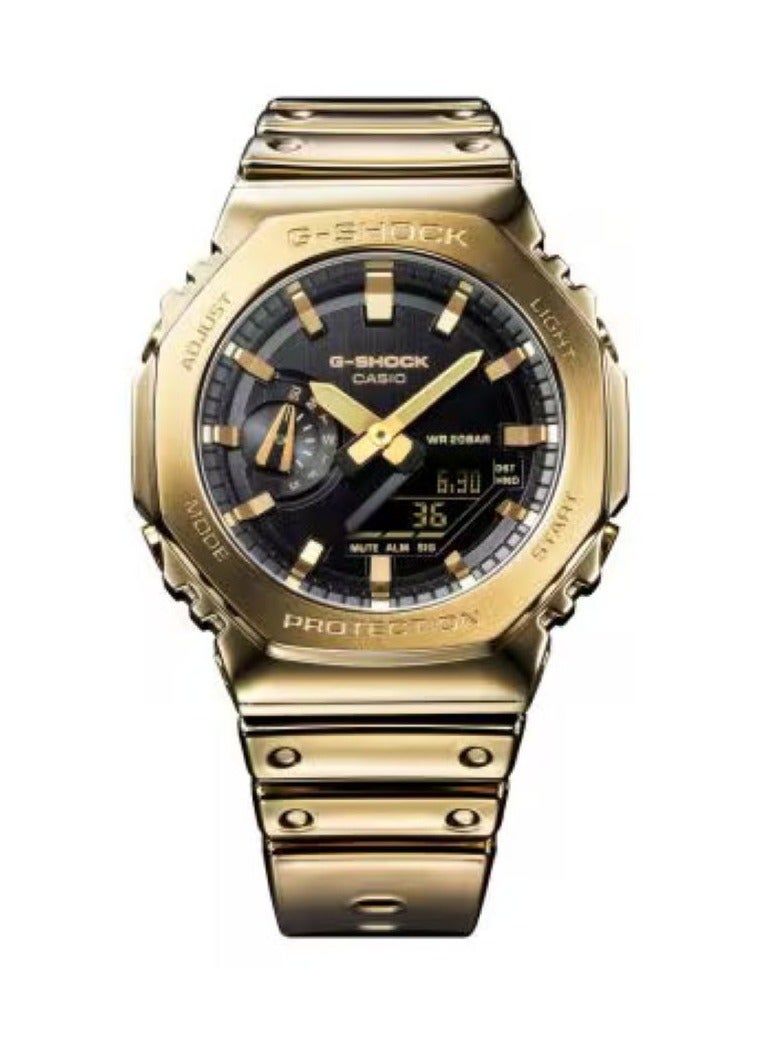 كاسيو ساعة كاسيو جي-شوك ​​GM-2100YMG-9ADR للرجال - سوار معدني ذهبي، مينا سوداء، إطار مطلي بالذهب المؤين، مقاومة للصدمات، مقاومة للماء حتى عمق 200 متر، ساعة رياضية تناظرية رقمية - Image 1