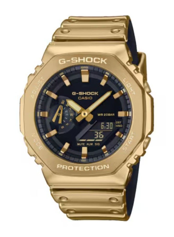 كاسيو ساعة كاسيو جي-شوك ​​GM-2100YMG-9ADR للرجال - سوار معدني ذهبي، مينا سوداء، إطار مطلي بالذهب المؤين، مقاومة للصدمات، مقاومة للماء حتى عمق 200 متر، ساعة رياضية تناظرية رقمية - Image 2