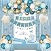 Amandir Blue Birthday Decorations for Women Girls Light Dusty Blue White Sand Foil Balloons Table Cloth Sash Crown Fringe Curtains Happy Birthday Banner Glitter Star Garland Topper Butterfly Party Supplies - Image 3