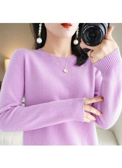 Womens Autumn/Winter Knitted Sweater Pullover Thin Non-Wool Base Layer Round Neck Top New Style Fashionable Streetwear Light purple