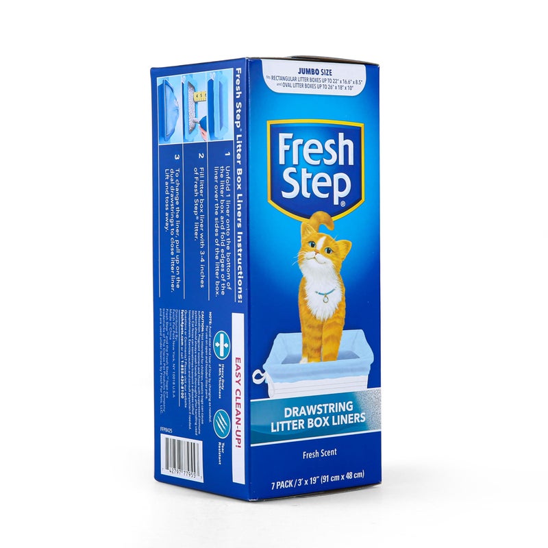 Fresh Step Drawstring Cat Litter Box Liners, Fresh Scent - Kitty Litter Bags for Rectangle or Oval Large Litterboxes, Size Jumbo, 36" x 19" - 7 Count - Image 3