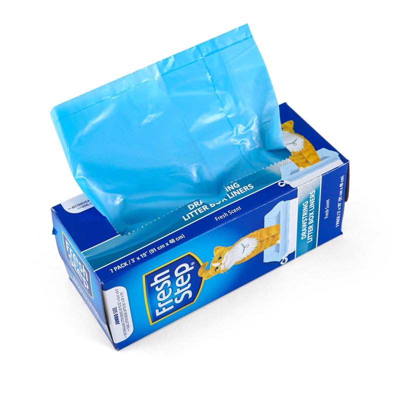 Fresh Step Drawstring Cat Litter Box Liners, Fresh Scent - Kitty Litter Bags for Rectangle or Oval Large Litterboxes, Size Jumbo, 36" x 19" - 7 Count - Image 1
