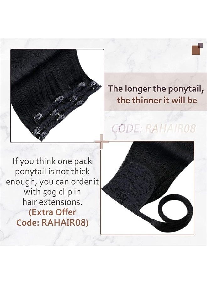 RUNATURE - Human Hair Ponytail Extension Jet Black Straight Ponytail Hair Extensions Human Hair Brazilian Full Ends Natural Wrap Around Ponytail Human Hair Extensions with Magic Paste Short Hairpiece 12 - Image 1