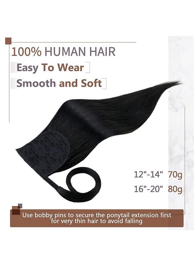 RUNATURE - Human Hair Ponytail Extension Jet Black Straight Ponytail Hair Extensions Human Hair Brazilian Full Ends Natural Wrap Around Ponytail Human Hair Extensions with Magic Paste Short Hairpiece 12 - Image 1