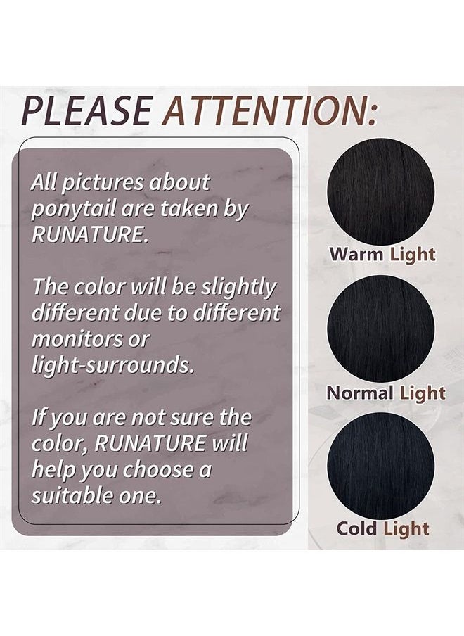 RUNATURE - Human Hair Ponytail Extension Jet Black Straight Ponytail Hair Extensions Human Hair Brazilian Full Ends Natural Wrap Around Ponytail Human Hair Extensions with Magic Paste Short Hairpiece 12 - Image 1