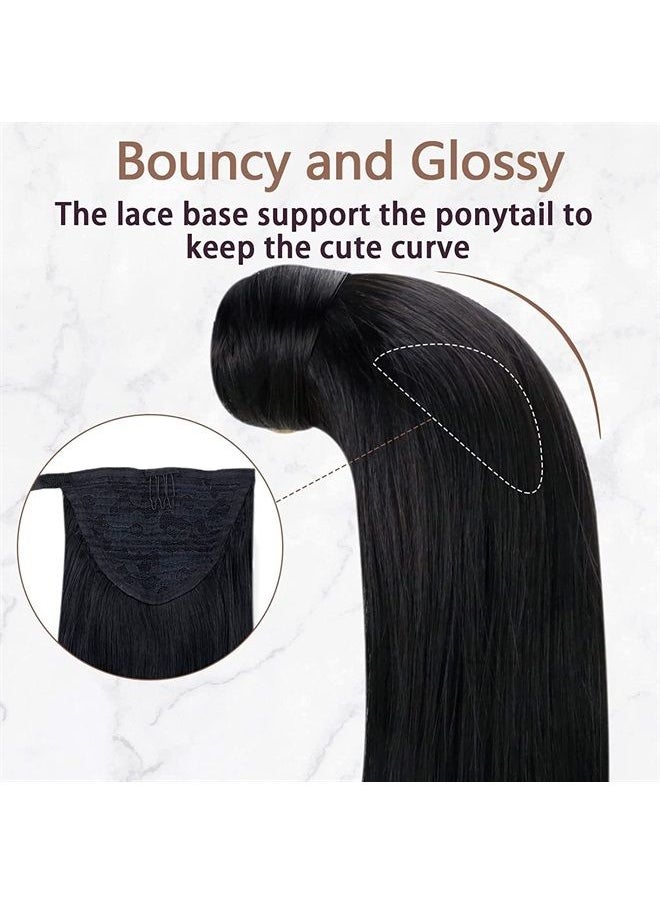 RUNATURE - Human Hair Ponytail Extension Jet Black Straight Ponytail Hair Extensions Human Hair Brazilian Full Ends Natural Wrap Around Ponytail Human Hair Extensions with Magic Paste Short Hairpiece 12 - Image 1