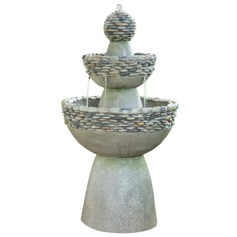 Teamson Home Teamson Home 365 in Outdoor 3Tier ZenStyle Pedestal Water Fountain in with Stone Trim with Pump and 264 Gallon Capacity Stone Gray 