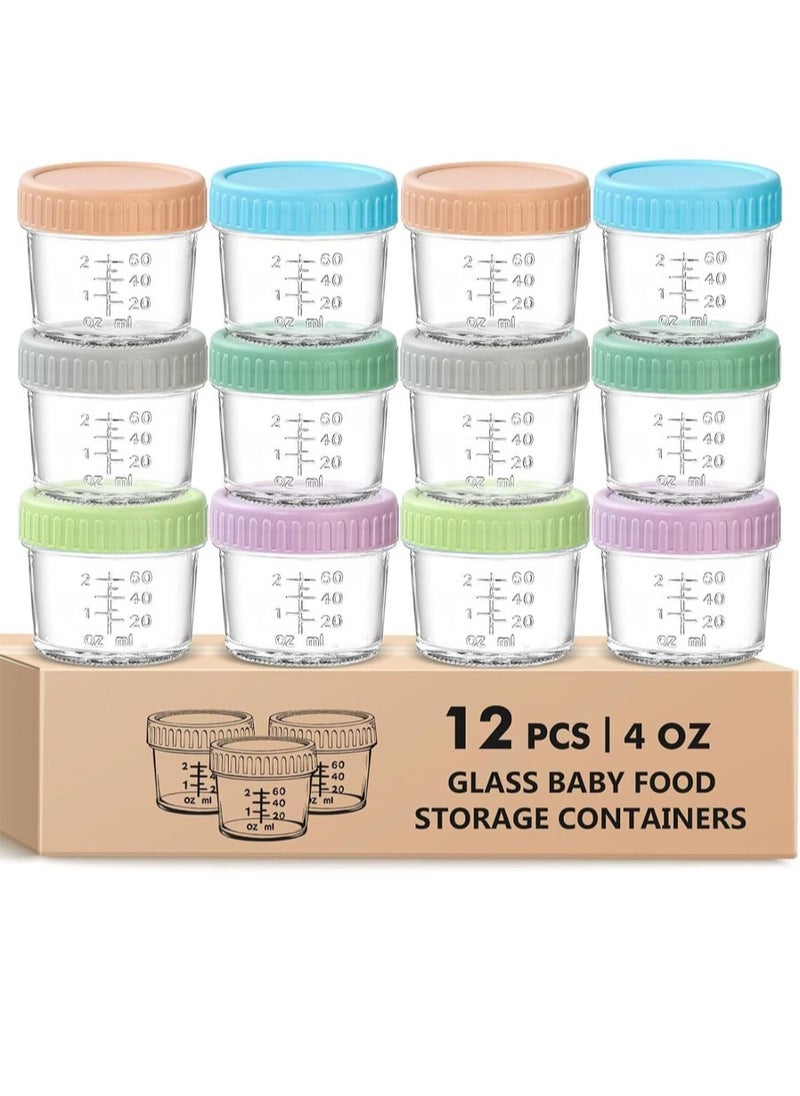 L&E HELEE 12 Pack Glass Baby Food Storage Containers - 4 Oz Baby Food Jars with Lids Baby Food Maker Microwave Dishwasher Freezer Safe 100% Leak Proof BPA Free Reusable (12, 4OZ)  - Image 1