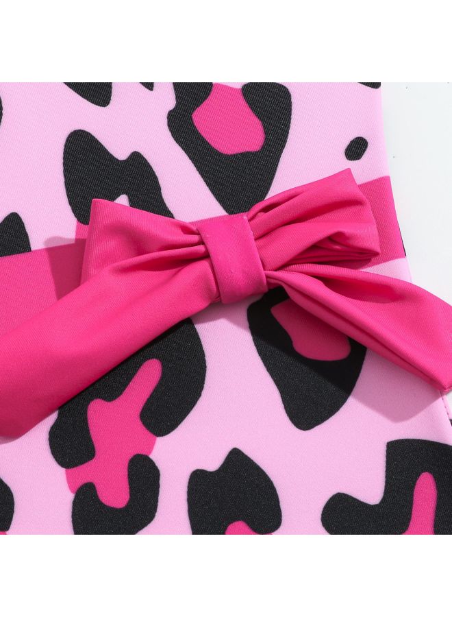 Loquat Children's Swimsuit Girls' Swimsuit One-piece Leopard Print Flower Bow Quick-drying Children's Triangle Vacation Swimsuit Exclusive-Color:Rose Red- - Image 5