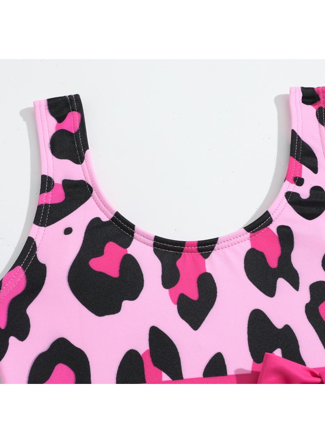 Loquat Children's Swimsuit Girls' Swimsuit One-piece Leopard Print Flower Bow Quick-drying Children's Triangle Vacation Swimsuit Exclusive-Color:Rose Red- - Image 4