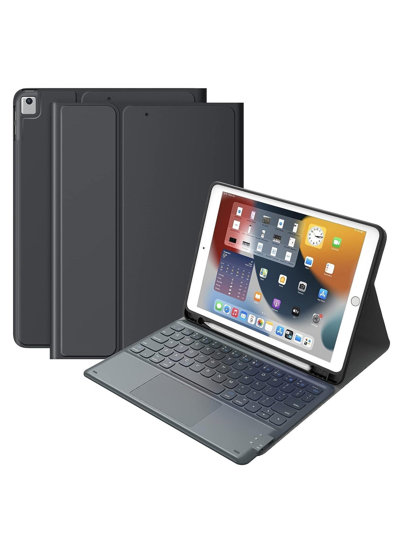 ELTERAZONE iPad Keyboard 9th Generation, Keyboard for iPad 8th Generation/7th Gen 10.2 Inch, Smart Trackpad, Wireless with Pencil Holder, Flip Stand Keyboard Case for iPad 9th/8th/7th Gen 10.2”, Black