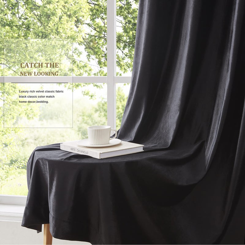 BULBUL Black Curtains 72 inch Length- Living Room Velvet Blackout Window Drapes Curtains Thermal Insulated Room Darkening Decor Grommet Curtains for Bedroom Set of 2 Panels - Image 4