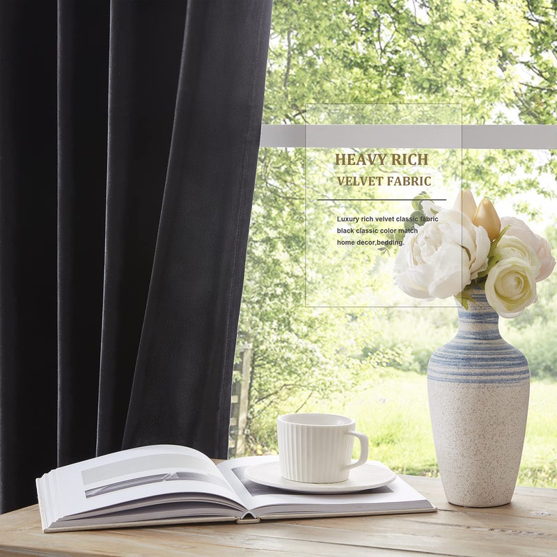 BULBUL Black Curtains 72 inch Length- Living Room Velvet Blackout Window Drapes Curtains Thermal Insulated Room Darkening Decor Grommet Curtains for Bedroom Set of 2 Panels - Image 5