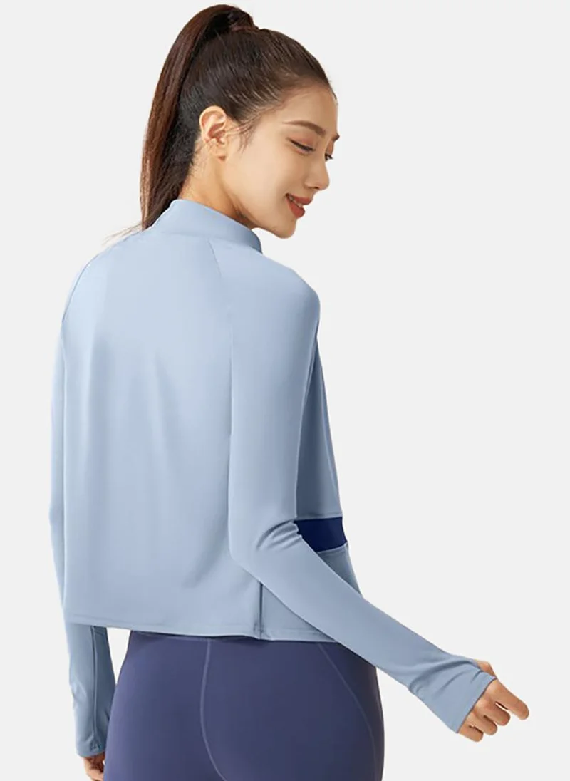 YUNIQEE Blue Solid Slim Fit High Neck Jacket
