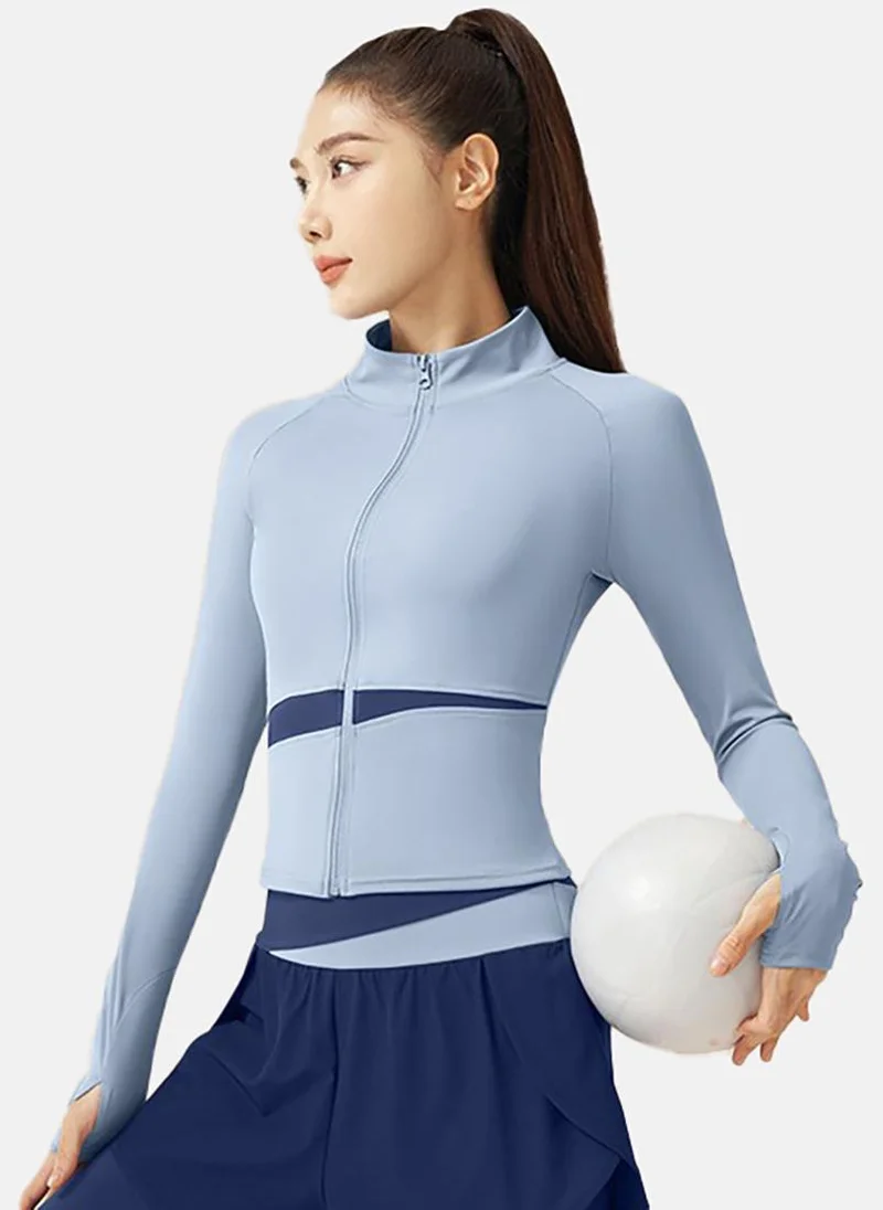 YUNIQEE Blue Solid Slim Fit High Neck Jacket