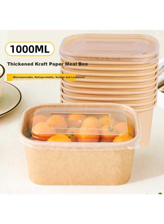 Jiachi Disposable Food Container Thickened 1000ml*20 Sets Kraft Paper Lunch Box Paper Bowl Takeout Camping Packing Box Tableware - Image 1