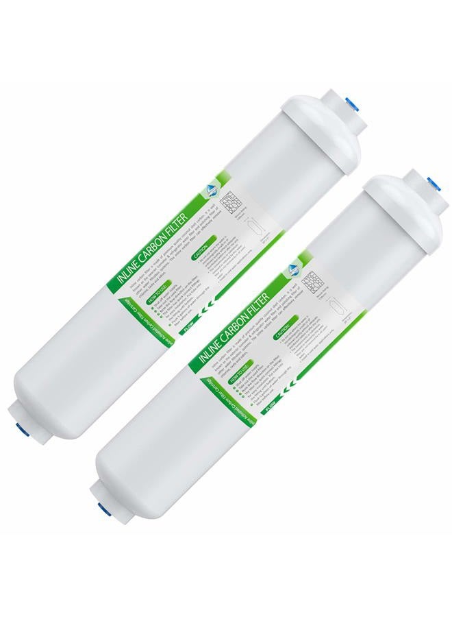 Membrane Solutions T33 Inline Water Filter, 1/4" Quick-Connect Filter Replacement Cartridge in-line Filter for Refrigerator & Ice Maker, Post-Carbon Filter for Reverse Osmosis Water System, 2-Pack - Image 1