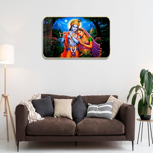 Masstone Radha Krishna Crystal Embedded High Gloss Wall Painting, Golden Slim Frame, 45x30 Cm Wall Art for Living Room, Bedroom, Office & Home Décor (HG01) - Image 2