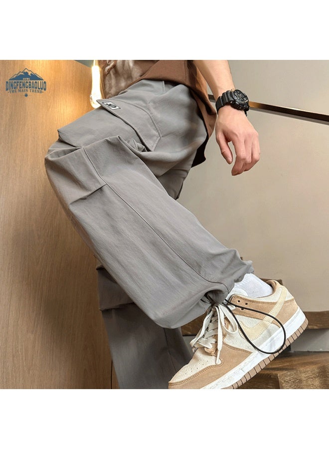 Dingfengbaoluo Men's Style Workwear Casual Pants Spring Autumn Fashion Brand Loose Fit Paratrooper Combat Trousers Ddf32 Grey 3XL - Image 4