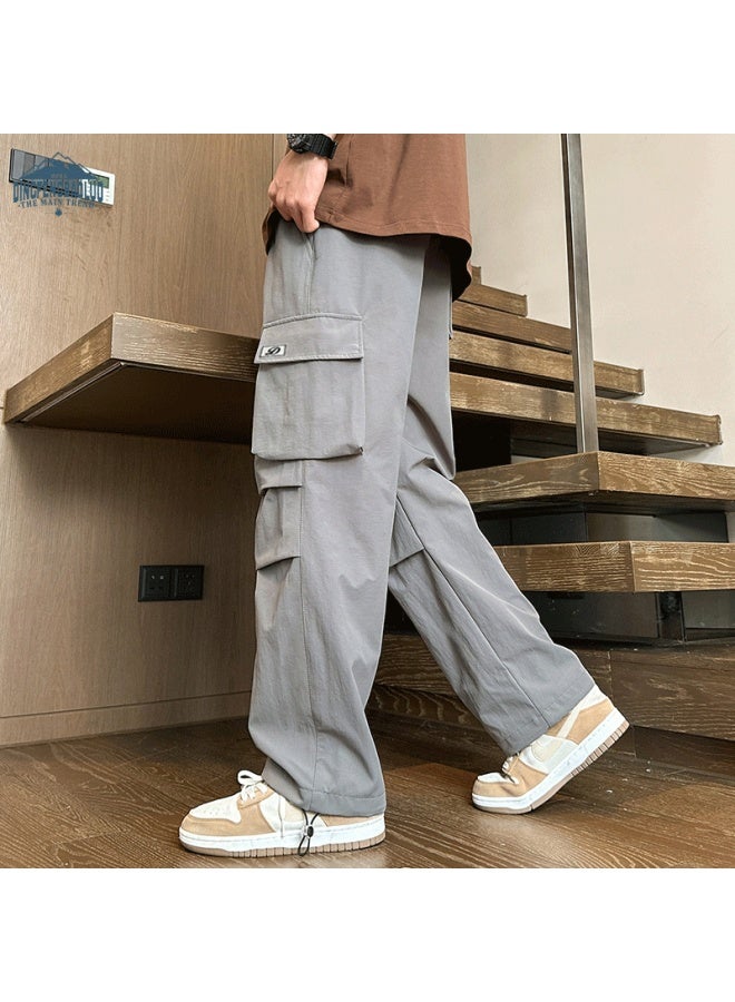 Dingfengbaoluo Men's Style Workwear Casual Pants Spring Autumn Fashion Brand Loose Fit Paratrooper Combat Trousers Ddf32 Grey 3XL - Image 2