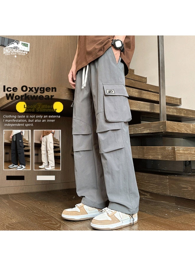 Dingfengbaoluo Men's Style Workwear Casual Pants Spring Autumn Fashion Brand Loose Fit Paratrooper Combat Trousers Ddf32 Grey 3XL - Image 1