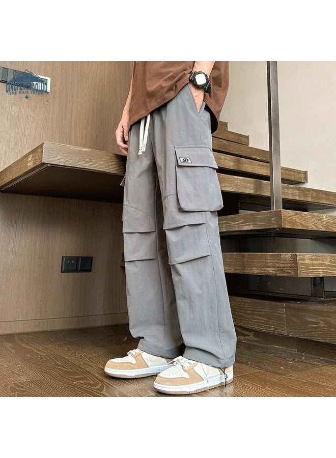 Dingfengbaoluo Men's Style Workwear Casual Pants Spring Autumn Fashion Brand Loose Fit Paratrooper Combat Trousers Ddf32 Grey 3XL - Image 3