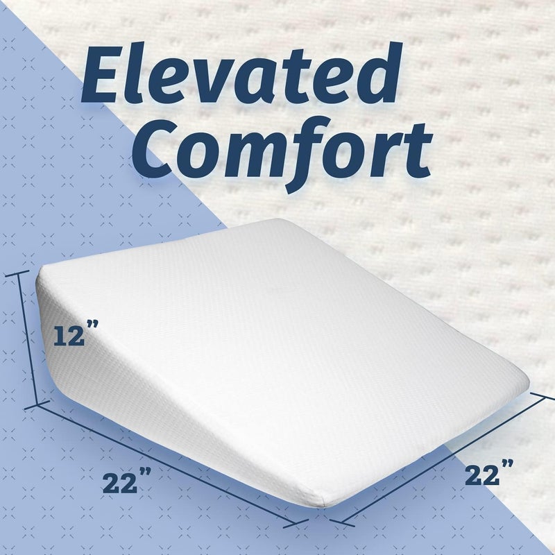 Abco Tech Bed Wedge Pillow with Memory Foam Top - Reduce Neck and Back Pain, Snoring, Acid Reflux and Respiratory Problems - Ideal for Sleeping, Reading, Rest or Elevation - Breathable and Washable Cover - 12in - Image 2