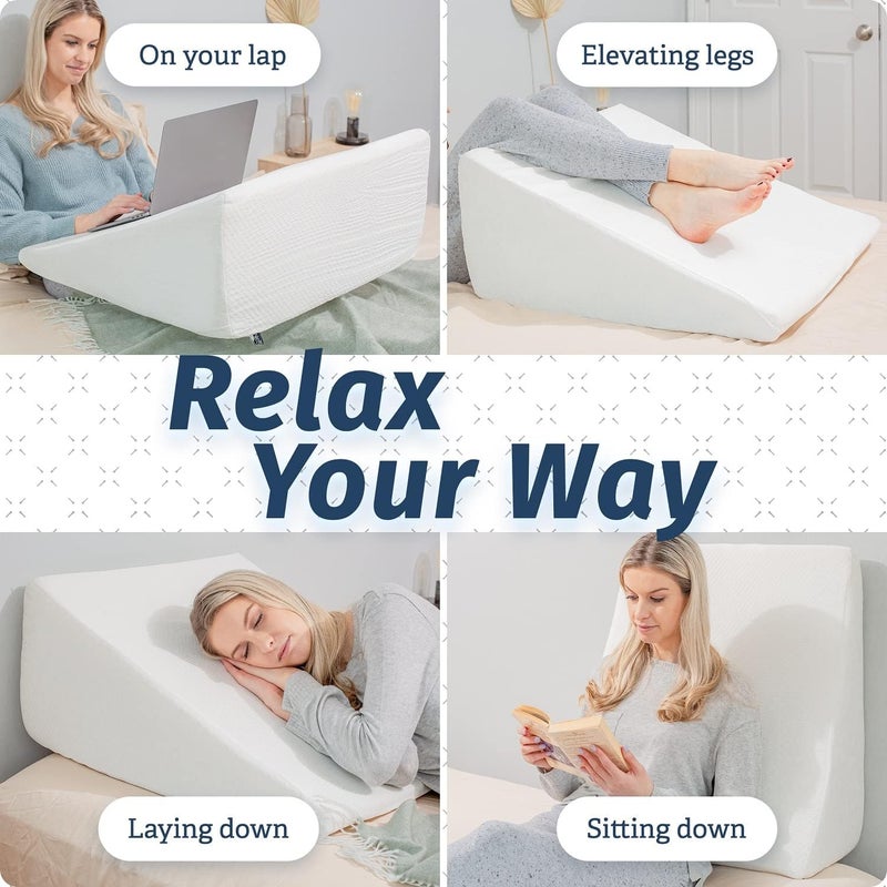 Abco Tech Bed Wedge Pillow with Memory Foam Top - Reduce Neck and Back Pain, Snoring, Acid Reflux and Respiratory Problems - Ideal for Sleeping, Reading, Rest or Elevation - Breathable and Washable Cover - 12in - Image 3