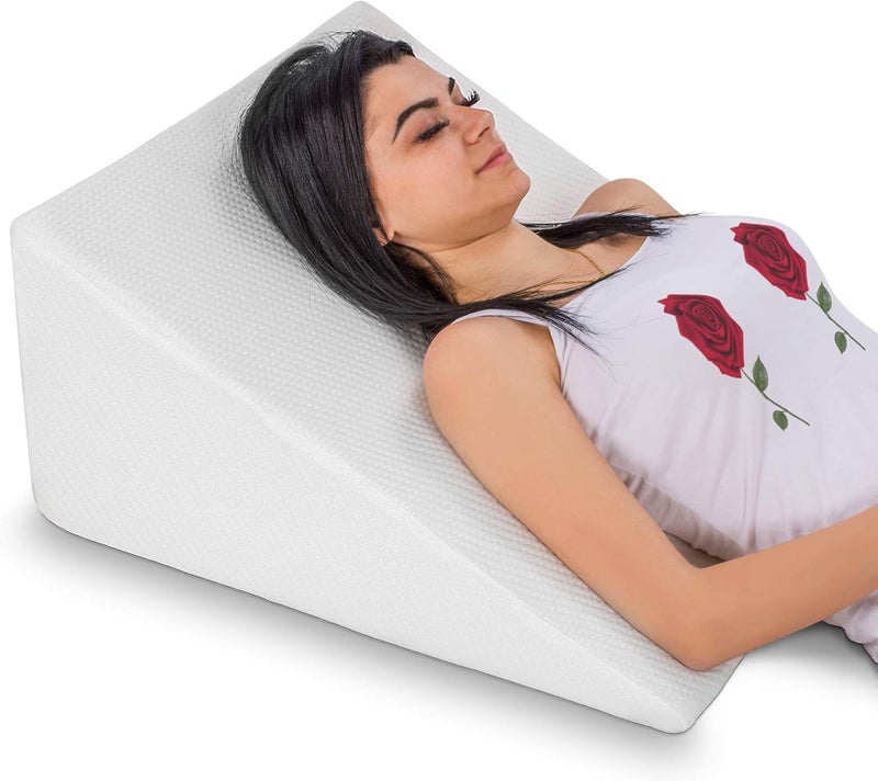 Abco Tech Bed Wedge Pillow with Memory Foam Top - Reduce Neck and Back Pain, Snoring, Acid Reflux and Respiratory Problems - Ideal for Sleeping, Reading, Rest or Elevation - Breathable and Washable Cover - 12in - Image 1
