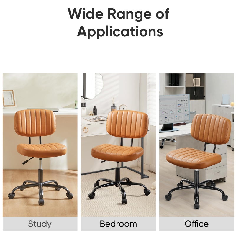 DUMOS Armless Small Home Office Desk Chair - Vanity Task Chair with Low Back, Height Adjustable PU Leather Swivel Computer Chair with 360Â° Rolling Wheels, Deep Brown - Image 4