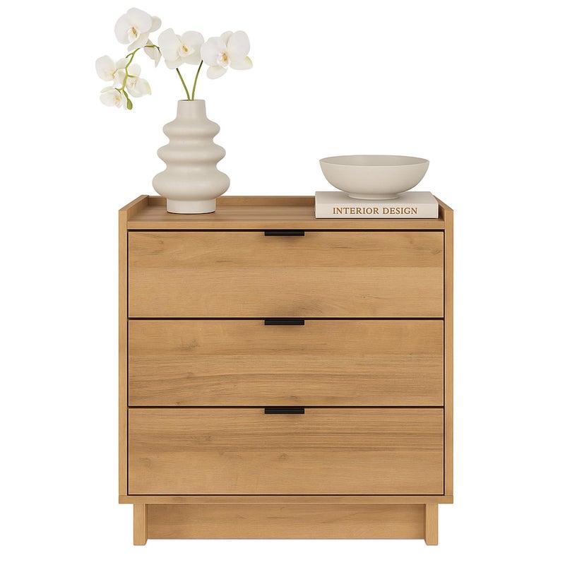 Prepac Simply Modern Nightstand Bedside Table Natural Oak Nightstand for Bedroom End Table with 3 Drawers 265 W x 2675 H x 16 D