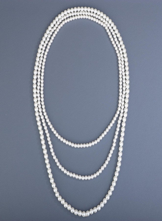 Chargances Vintage Bridal Imitation Pearls Long Necklace 1920s Multilayer Flapper Pearls Beads Choker Wedding Party Accessories for Women(White) - Image 5