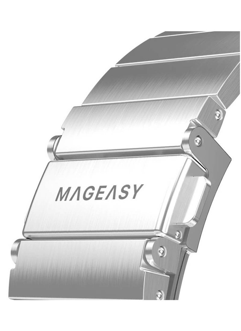MAGEASY - Maestro Metal Stainless Steel Magnetic Apple Watch Band - Premium Stainless Steel Apple Watch Band For Men | Band For Apple Watch 49mm 45mm 44mm 42mm Apple Watch Ultra - Silver - Image 1