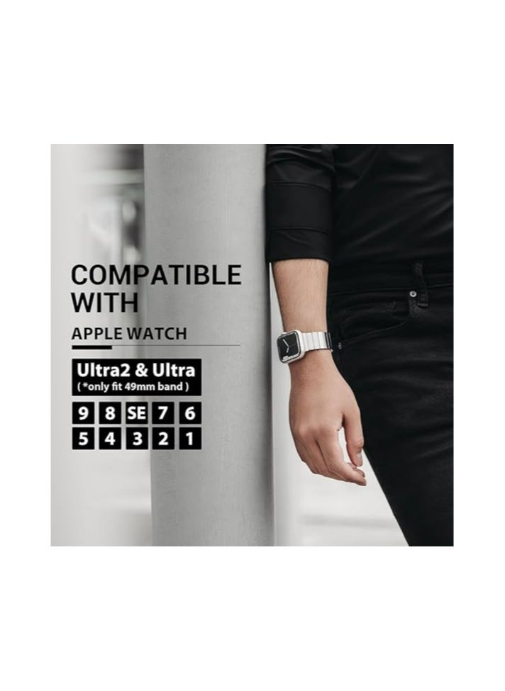 MAGEASY - Maestro Metal Stainless Steel Magnetic Apple Watch Band - Premium Stainless Steel Apple Watch Band For Men | Band For Apple Watch 49mm 45mm 44mm 42mm Apple Watch Ultra - Silver - Image 1