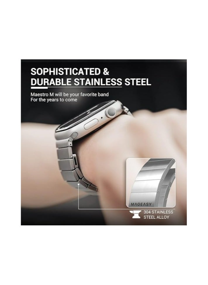 MAGEASY - Maestro Metal Stainless Steel Magnetic Apple Watch Band - Premium Stainless Steel Apple Watch Band For Men | Band For Apple Watch 49mm 45mm 44mm 42mm Apple Watch Ultra - Silver - Image 1