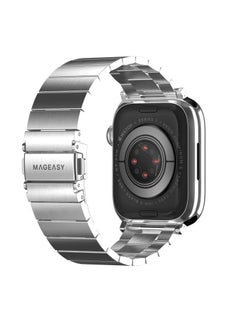 MAGEASY Maestro Metal Stainless Steel Magnetic Apple Watch Band - Premium Stainless Steel Apple Watch Band For Men | Band For Apple Watch 49mm 45mm 44mm 42mm Apple Watch Ultra - Silver  - Image 2