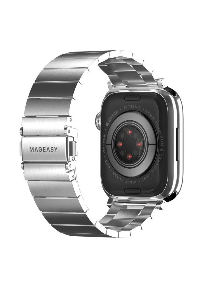 MAGEASY - Maestro Metal Stainless Steel Magnetic Apple Watch Band - Premium Stainless Steel Apple Watch Band For Men | Band For Apple Watch 49mm 45mm 44mm 42mm Apple Watch Ultra - Silver - Image 1