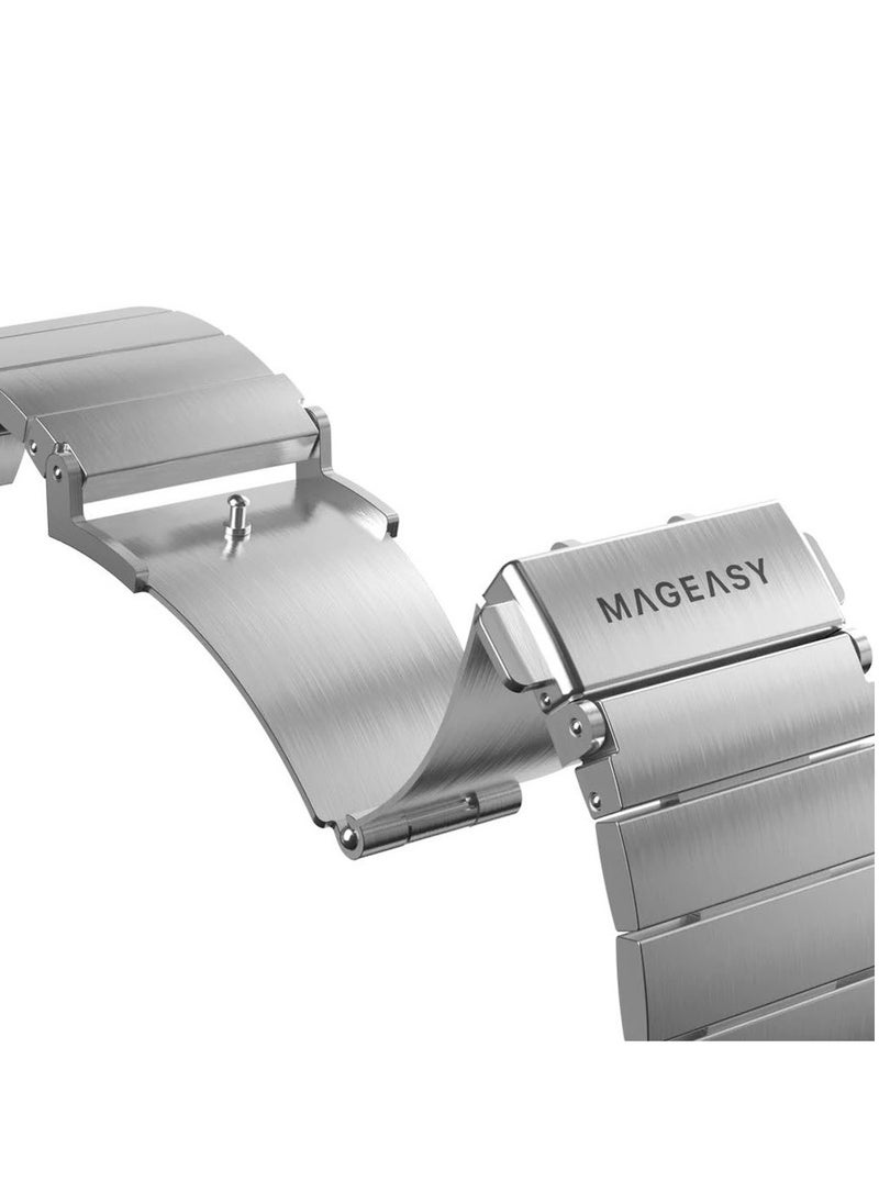MAGEASY - Maestro Metal Stainless Steel Magnetic Apple Watch Band - Premium Stainless Steel Apple Watch Band For Men | Band For Apple Watch 49mm 45mm 44mm 42mm Apple Watch Ultra - Silver - Image 1