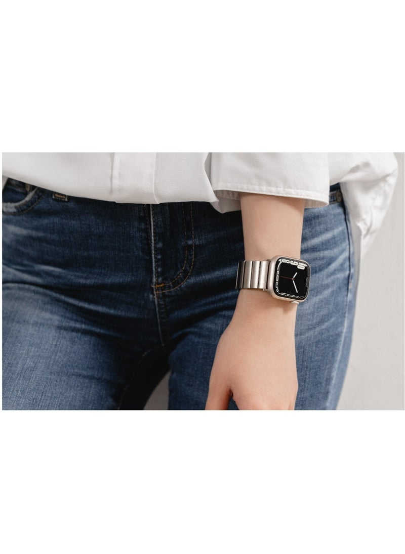 MAGEASY - Maestro Metal Stainless Steel Magnetic Apple Watch Band - Premium Stainless Steel Apple Watch Band For Men | Band For Apple Watch 49mm 45mm 44mm 42mm Apple Watch Ultra - Silver - Image 1