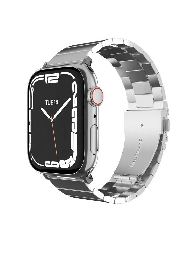 MAGEASY - Maestro Metal Stainless Steel Magnetic Apple Watch Band - Premium Stainless Steel Apple Watch Band For Men | Band For Apple Watch 49mm 45mm 44mm 42mm Apple Watch Ultra - Silver - Image 1