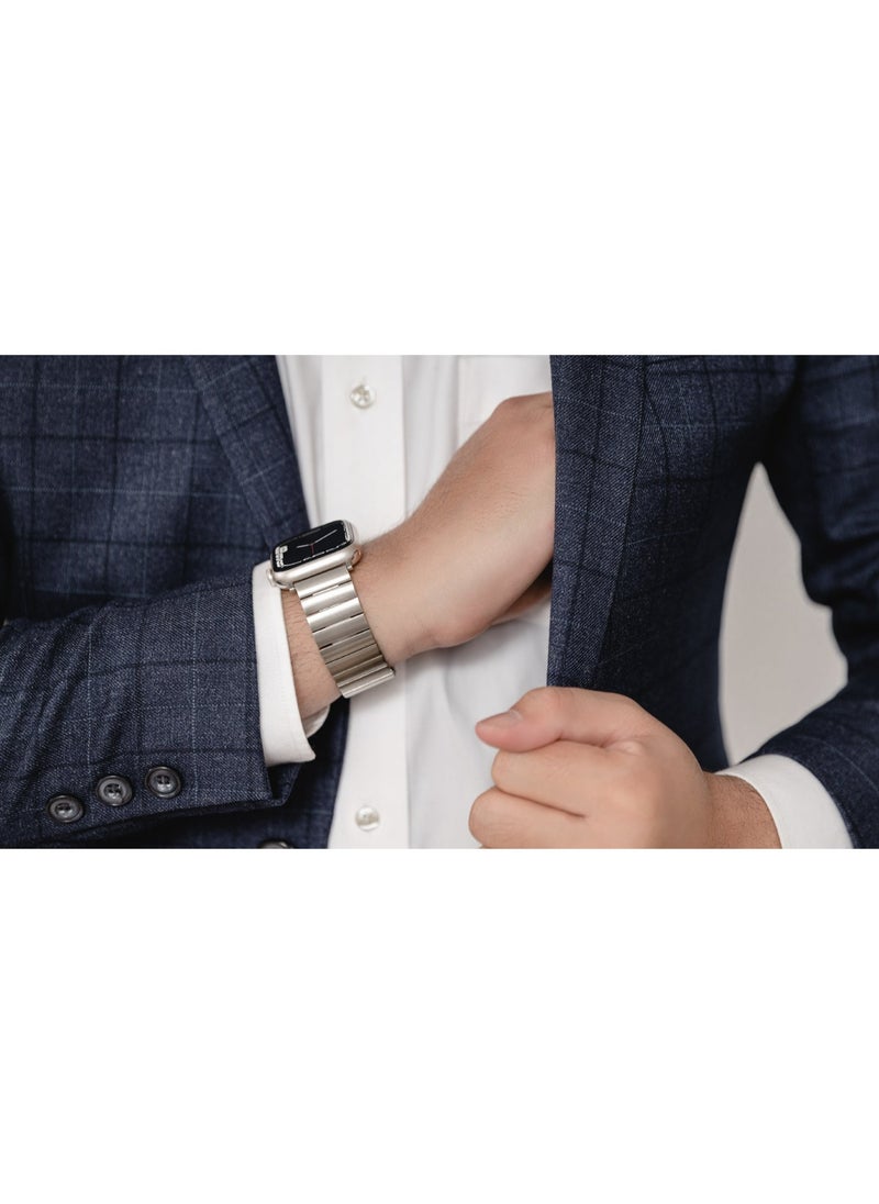 MAGEASY - Maestro Metal Stainless Steel Magnetic Apple Watch Band - Premium Stainless Steel Apple Watch Band For Men | Band For Apple Watch 49mm 45mm 44mm 42mm Apple Watch Ultra - Silver - Image 1