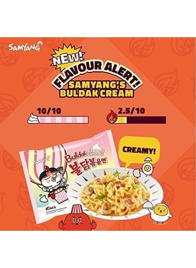 Samyang Cream Carbonara Buldak Spicy Chicken Ramen, Creamy & Spicy Korean Stir-Fried Noodles, Halal Certified, 140g x 5 Packs - Image 4
