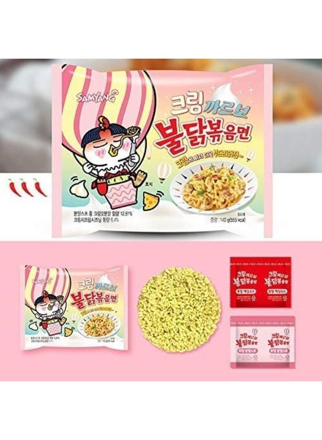 Samyang Cream Carbonara Buldak Spicy Chicken Ramen, Creamy & Spicy Korean Stir-Fried Noodles, Halal Certified, 140g x 5 Packs - Image 3